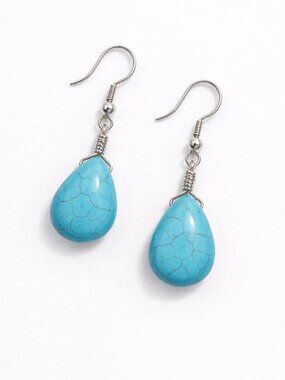 Handmade Turquoise & Gold Tone Marbled Earrings